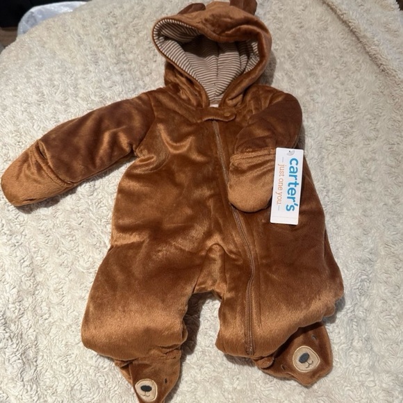 CARTER'S 3 month Bunting Brown Bear One Piece Winter Coat Jacket Snowsuit NEW - Picture 4 of 10